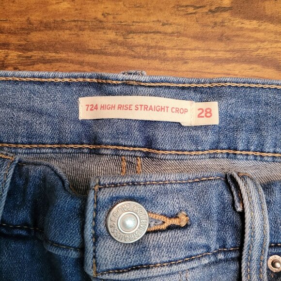 Levi's Jeans Size 28 High Rise 724 Straight Crop Medium Light Wash Stretch - Picture 4 of 11